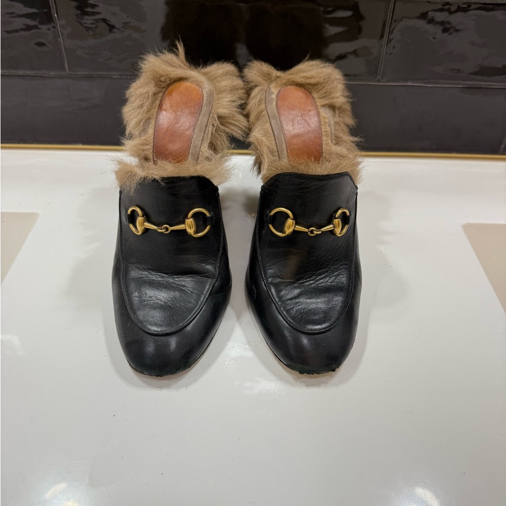 Gucci Black Leather Horsebit High Heel Mules